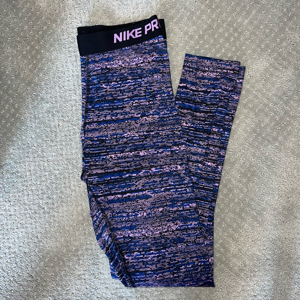 Nike Blue and Purple Heathered Thermal Leggings